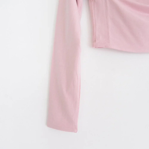 SER.O.YA ELLIS Pastel Pink Crop Top Long Sleeve Shirt Balletcore Top M - Picture 5 of 9